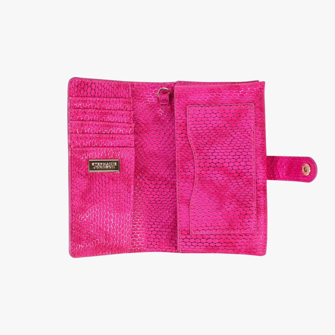 Havana Jane Wristlet Tech Wallet in Pink bottom view~~Color:Pink~~Description:Opened